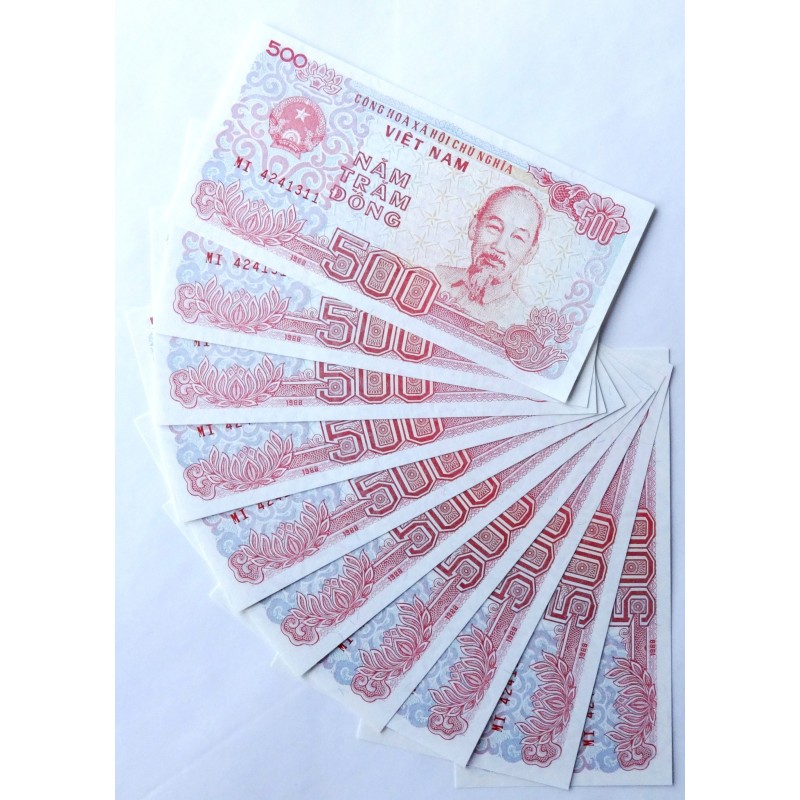 500 Dong - 500 ₫ (Vietnam) / 1988 MI (v/B) / UNC / 10 ks