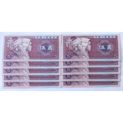 5 Jiao - 5 角 (Čína) / 1980 H4U (v/B) / UNC / 10 ks