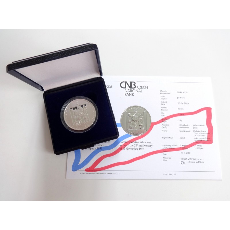 200 Korun - 200 Kč / 2014 / 25. výročí 17. listopadu 1989 / PROOF