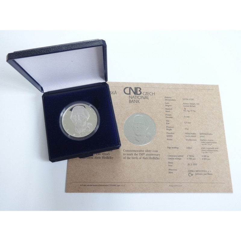 200 Korun - 200 Kč / 2019 / 150. výročí narození Aleše Hrdličky / PROOF