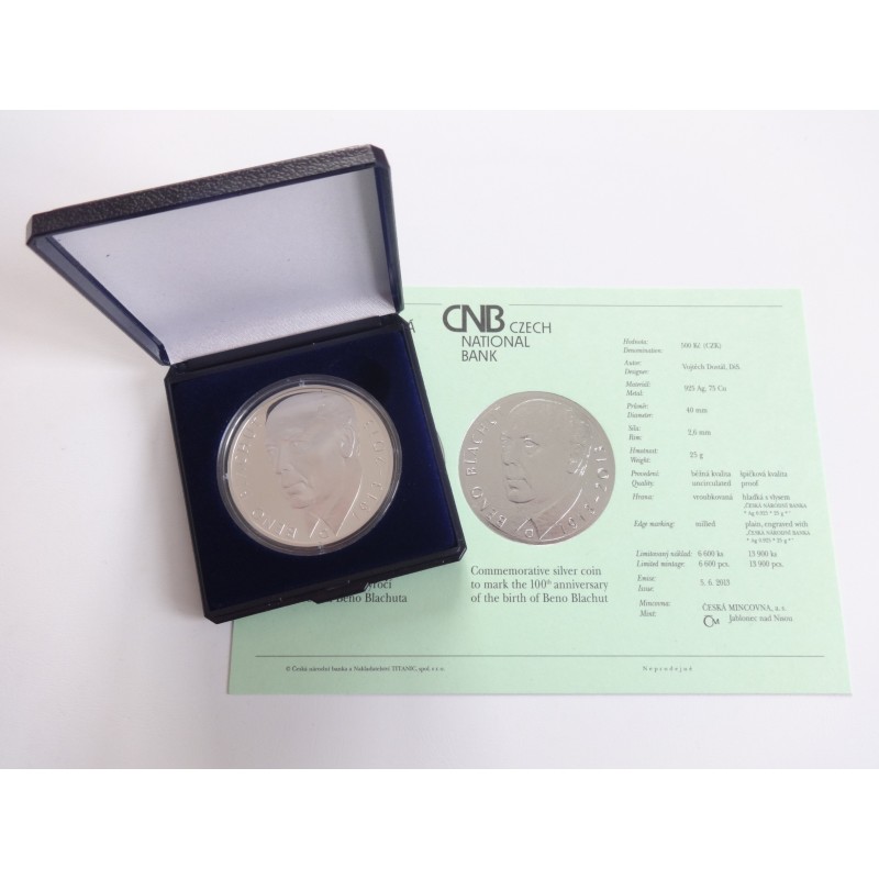 500 Korun - 500 Kč / 2013 / 100. výročí narození Beno Blachuta / PROOF