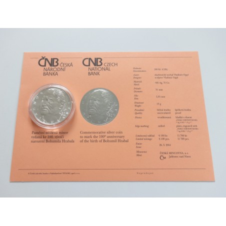 200 Korun - 200 Kč / 2014 / 100. výročí narození Bohumila Hrabala / BK