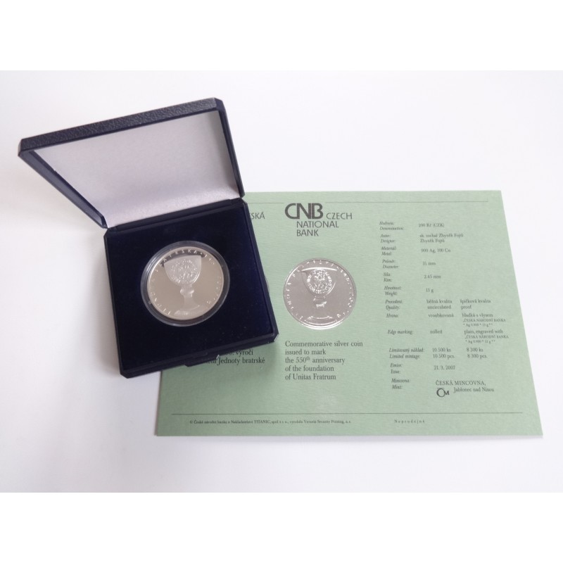 200 Korun - 200 Kč / 2007 / 550. výročí založení Jednoty bratrské / PROOF