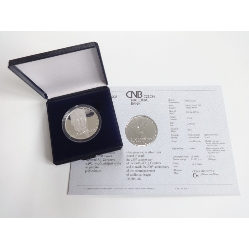 200 Korun - 200 Kč / 2006 / 250. výročí narození F. J. Gerstnera a 200. výročí zahájení výuky na pražské polytechnice / PROOF