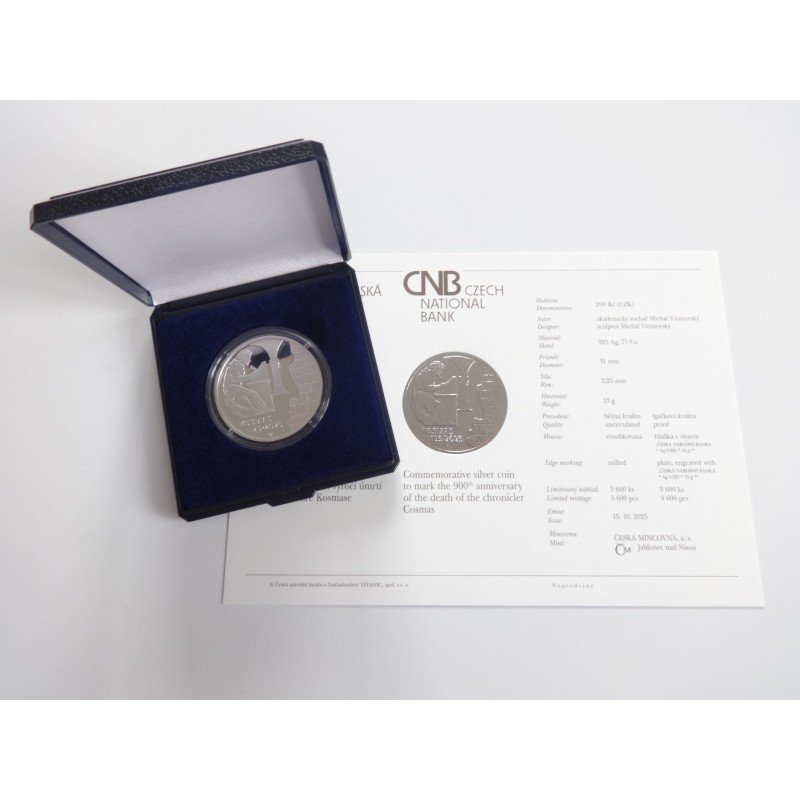 200 Korun - 200 Kč / 2025 / 900. výročí úmrtí kronikáře Kosmase / PROOF