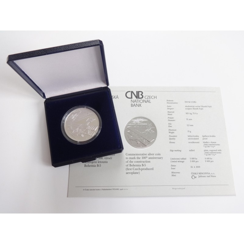 200 Korun - 200 Kč / 2019 / 100. výročí sestrojení prvního letounu československé výroby Bohemia B-5 / PROOF