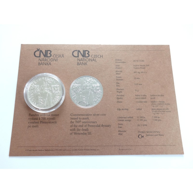 200 Korun - 200 Kč / 2006 / 100. výročí vymření přemyslovců po meči / BK