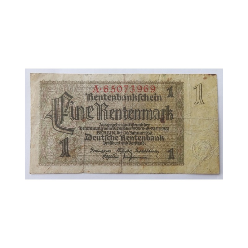 1 Rentenmark - 1 RM / 1937 A (v/B) / * 3/3