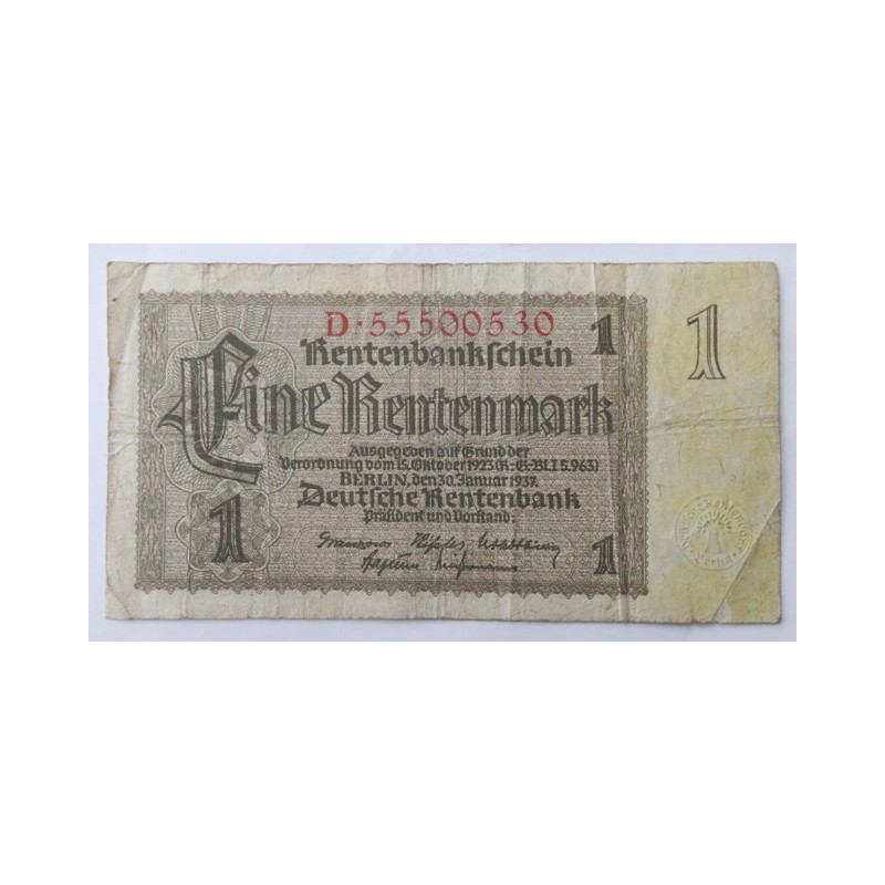 1 Rentenmark - 1 RM / 1937 D (v/B) / * 3/3