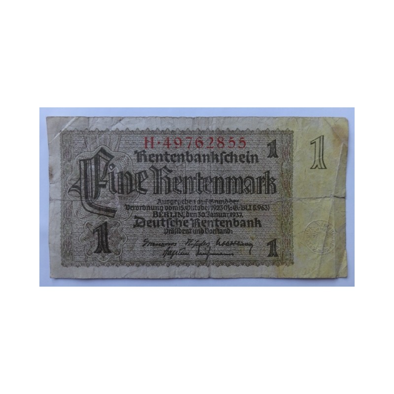 1 Rentenmark - 1 RM / 1937 H (v/B) / * 3/3