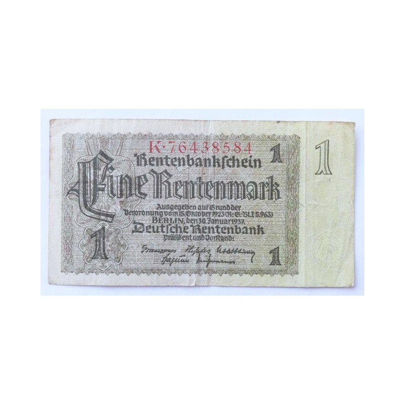 1 Rentenmark - 1 RM / 1937 K (v/B) / * 3/3