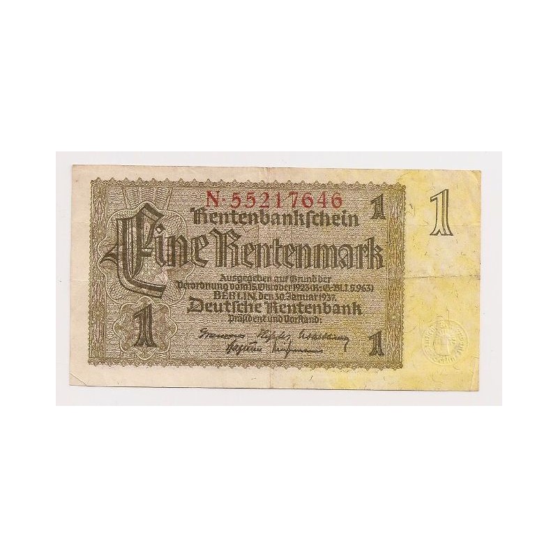 1 Rentenmark - 1 RM / 1937 N (v/B) / * 2/2