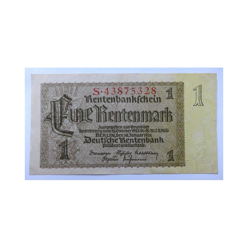 1 Rentenmark - 1 RM / 1937 S (v/B) / * 1/1