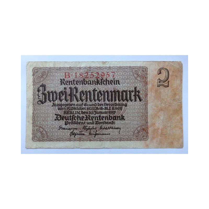 2 Rentenmark - 2 RM / 1937 B (v/B) / * 3/3