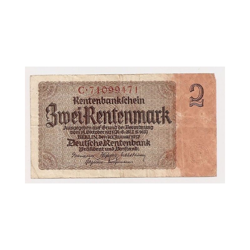 2 Rentenmark - 2 RM / 1937 C (v/B) / * 2/2