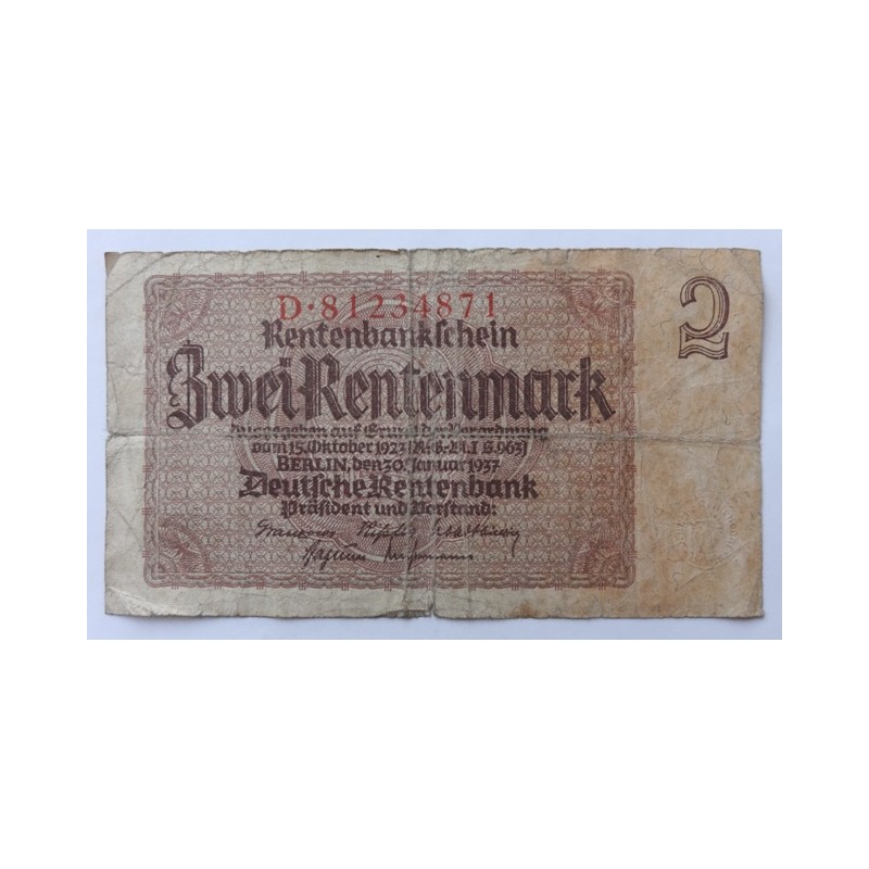 2 Rentenmark - 2 RM / 1937 D (v/B) / * 3/3