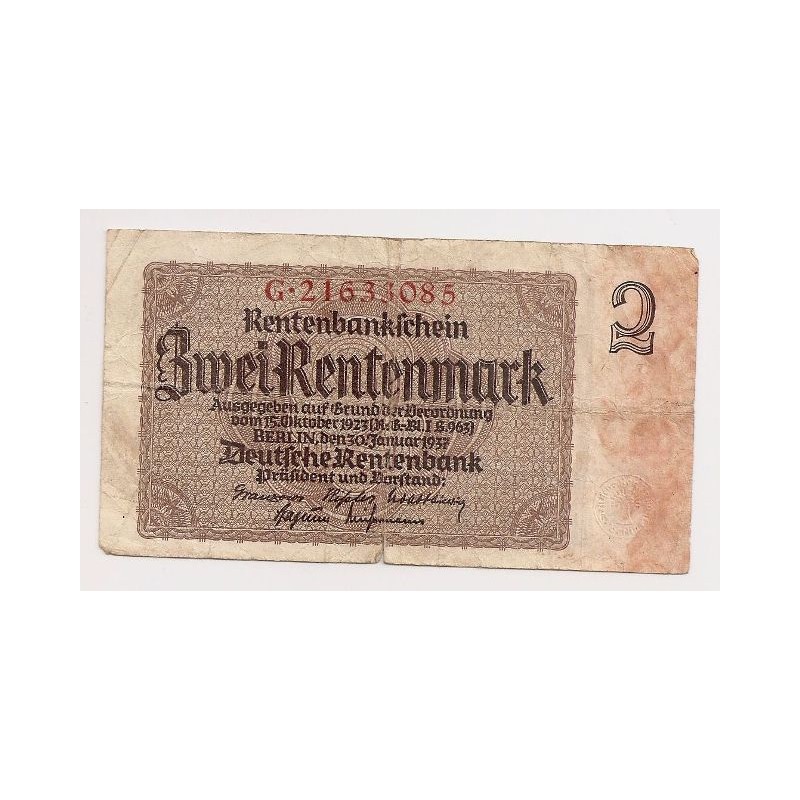 2 Rentenmark - 2 RM / 1937 G (v/B) / * 3/3