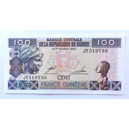 100 Francs - 100 GFr (Guinea) / 1998 JY (v/B) / UNC /