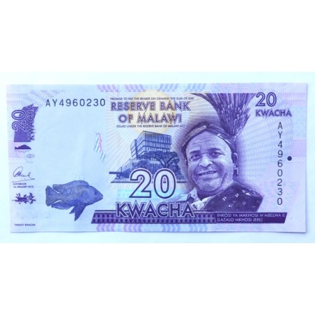 20 Kwacha - 20 MK (Malawi) / 2015 AY / UNC /