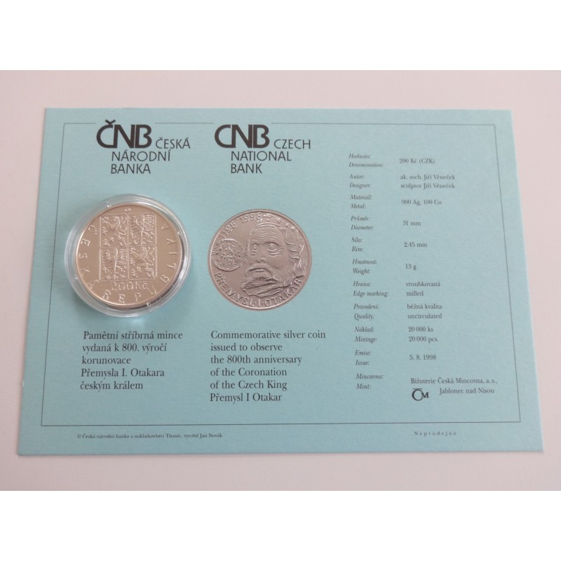 200 Korun - 200 Kč / 1998 / 800. výročí korunovace Přemysla Otakara českým králem / BK