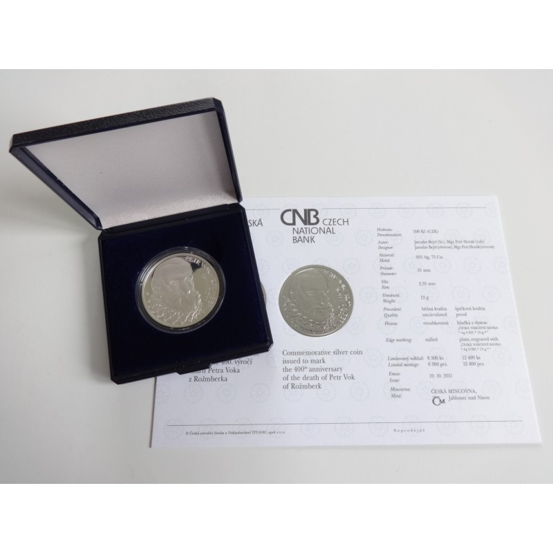 200 Korun - 200 Kč / 2011 / 400. výročí úmrtí Petra Voka z Rožmberka / PROOF